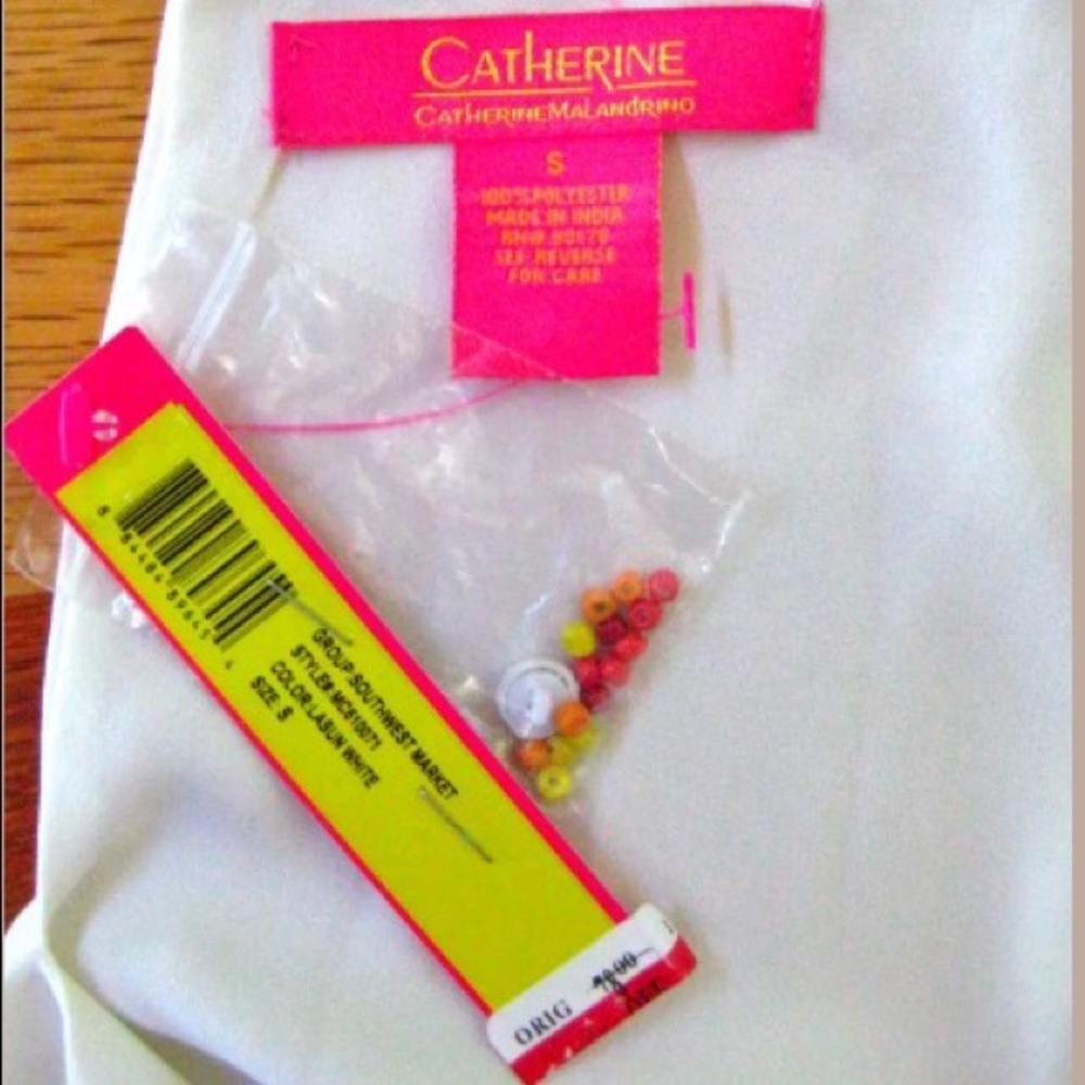 NEW CATHERINE MALANDRINO WHITE SWING TANK TOP RED ORANGE BEADS SOUTHWEST S NWT - Picture 6 of 6